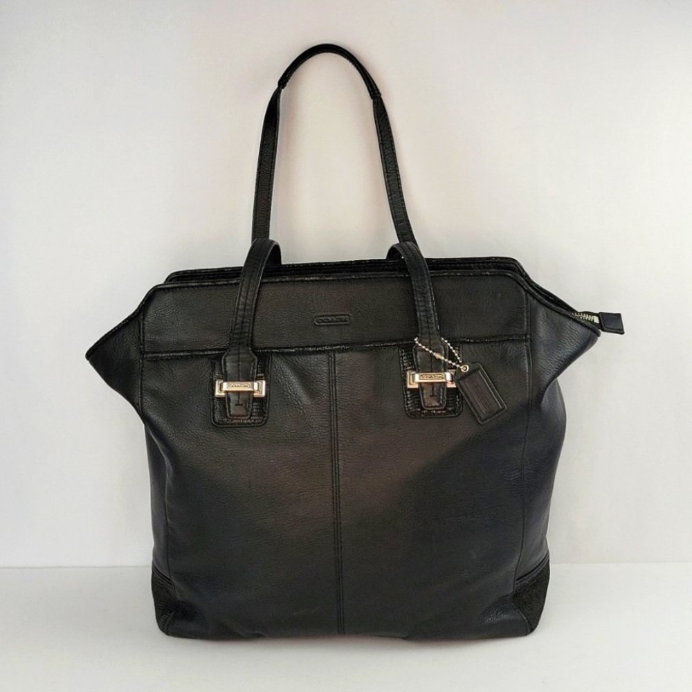 Coach Taylor Leather Tote Black 17.5" W x 13.5" T x 4" D